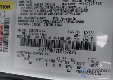 2014 Ford Fusion Se z USA, uszkodzony, nr VIN 3FA6P0H72ER187875